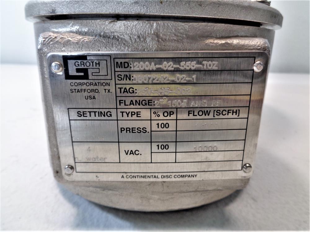 Groth 2" 150# CF8M Vacuum Relief Valve 1200A-02-555-T0Z